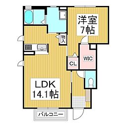 アクアメゾン 1階1LDKの間取り