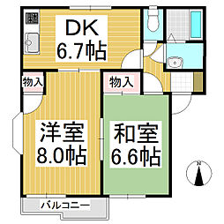 サンフレグランス和　S棟 2階2DKの間取り