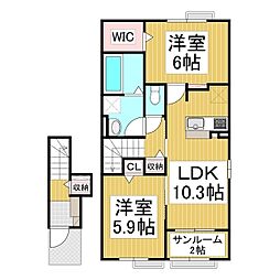 グランシャリオ千曲　Ａ棟 2階2LDKの間取り