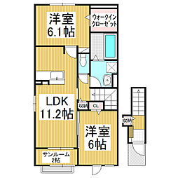 プランドールI 2階2LDKの間取り