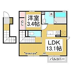 グランディールＴ　Ｄ棟 2階1LDKの間取り