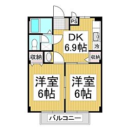 ＧＲＥＥＮハイツ赤地　Ａ棟 1階2DKの間取り