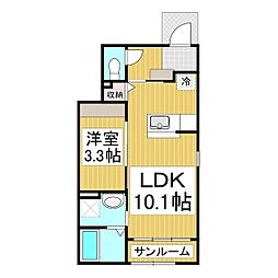 サンレミII 1階1LDKの間取り