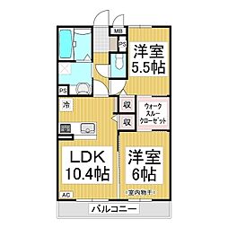 ベルクレール 1階2LDKの間取り