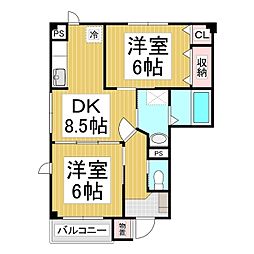 エレガントエコーI 1階2DKの間取り