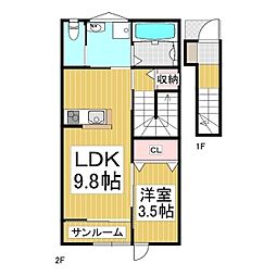 千曲シモンド 2階1LDKの間取り