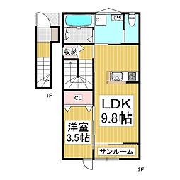 千曲シモンド 2階1LDKの間取り