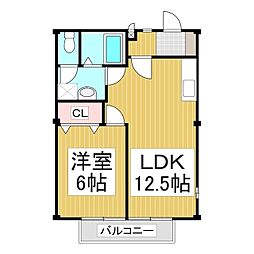 グレープヒルB 1LDKの間取図画像