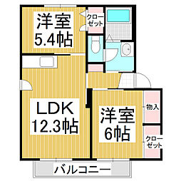 パル田園A 2LDKの間取図画像