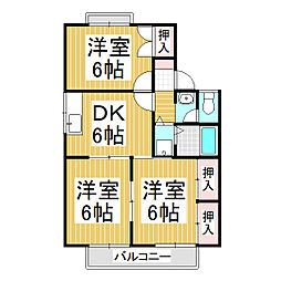 屋代ハイツB 3DKの間取図画像