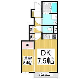 パシフィック宮島第二コーポ 1DKの間取図画像