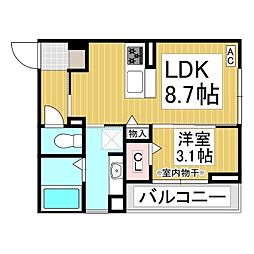 J-Room妃 VII番館 屋代駅前 1LDKの間取図画像