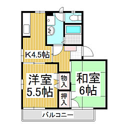 王地ハイツB 2Kの間取図画像