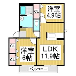 グラン・シャリオ市川B 2LDKの間取図画像