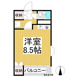 飯島ハイツ 2階ワンルームの間取り