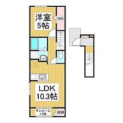 JR篠ノ井線 川中島駅 徒歩22分の賃貸アパート 2階1LDKの間取り