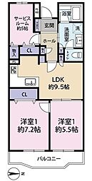 パイロットハウスサン戸塚 2SLDKの間取図画像