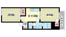 大倉山ハイツB 2DKの間取図画像