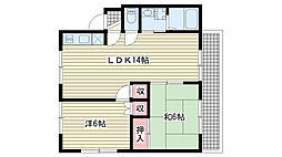 ヒルスクウェア辻川山B 2LDKの間取図画像