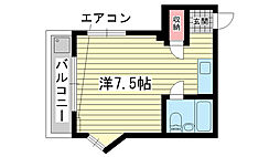 サンヴィラ三宮 ワンルームの間取図画像