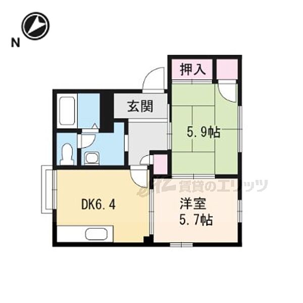 滋賀県東近江市中小路町(賃貸アパート2DK・1階・43.75㎡)の写真 その2