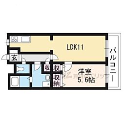 JR草津線 手原駅 徒歩6分の賃貸マンション 2階1LDKの間取り