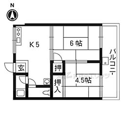 堂の池ハイツ 2DKの間取図画像