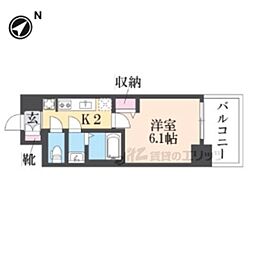 京阪京津線 上栄町駅 徒歩4分の賃貸マンション 2階1Kの間取り