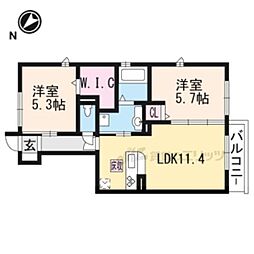 JR草津線 手原駅 徒歩18分の賃貸アパート 1階2LDKの間取り