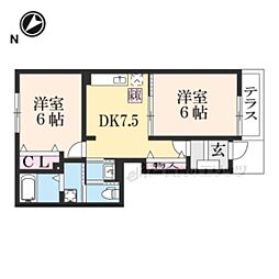 アガパンサスII 1階2DKの間取り