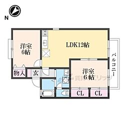 JR東海道・山陽本線 南彦根駅 徒歩12分の賃貸アパート 1階2LDKの間取り