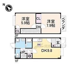 近江鉄道近江本線 彦根口駅 徒歩28分の賃貸アパート 1階2LDKの間取り