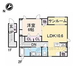 JR東海道・山陽本線 草津駅 3.3kmの賃貸アパート 2階1LDKの間取り