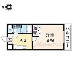 プランドール紫香楽 2階1Kの間取り