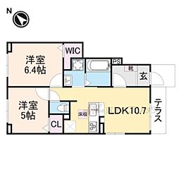 サンリットＭII 1階2LDKの間取り