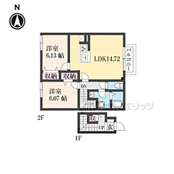 JR北陸本線 米原駅 徒歩8分の賃貸アパート 2階2LDKの間取り
