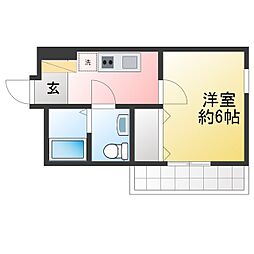 ロジュマン東海大学前 1Kの間取図画像