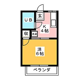 やまぐちハイツ 1Kの間取図画像