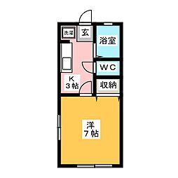 プチセゾンハラダ 1Kの間取図画像