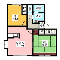 ベルデュールF2 2LDKの間取図画像