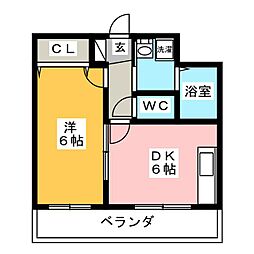 ジャルダン 1DKの間取図画像