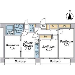 クレール御殿山 3LDKの間取図画像