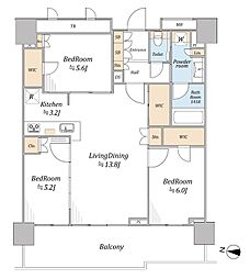プラウドタワー亀戸クロスブライトタワー 3LDKの間取図画像