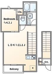 大和市西鶴間1丁目アパート 1LDKの間取図画像