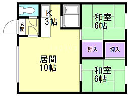 第6田辺マンション 2LDKの間取図画像