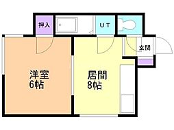 ルミエールアライ 2階1LDKの間取り