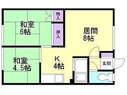 第2愛果荘 2階2LDKの間取り