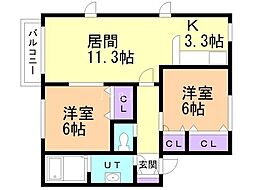 プレミエール真栄I 1階2LDKの間取り