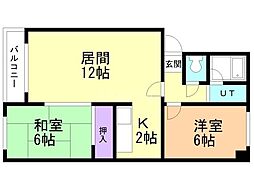 サンライズマンション1 2LDKの間取図画像