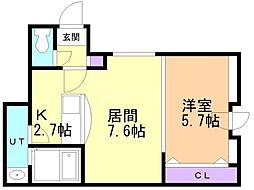 Ｍ−ＳＴＡＧＥ豊平公園 2階1LDKの間取り
